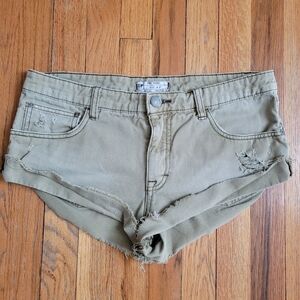 Free People Olive Green Distressed Denim Shorts Good Condition